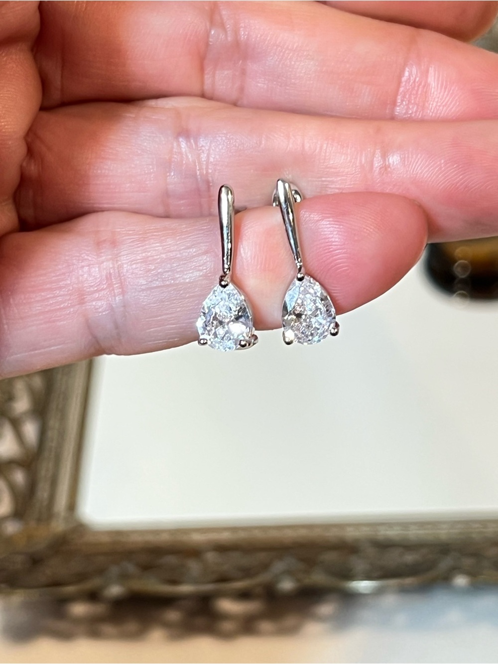 NEW! Sterling Silver S925 Classic Pear-Cut Drop Earrings | Synthetic Stone